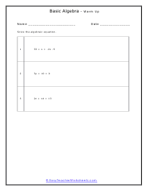 Equations Warm Up Worksheet