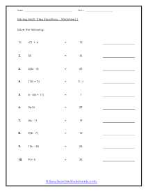 Solving Multi Step Equations Worksheet 1