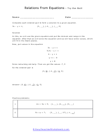 Relations from Equations Practice Worksheet