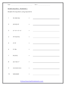 Simplify Equation Worksheet