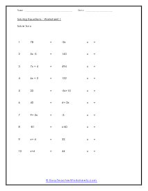 Solve for X Worksheet 1