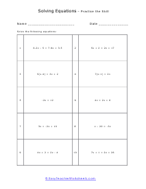 Decimal Equation Worksheet