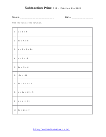 Subtraction Principle Worksheet