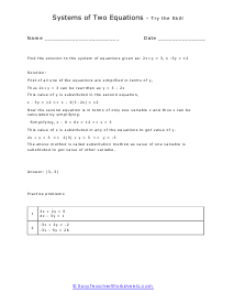 Systems of Equations Worksheet