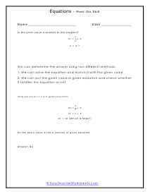 True Equations Worksheet