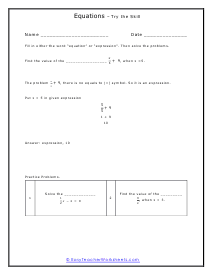 Fill in Expressions Worksheet