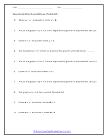 Growth and Decay Worksheet 1