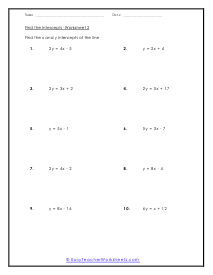 Find the X and Y Intercepts Worksheets