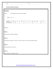 Horizontal Tables Review Worksheet