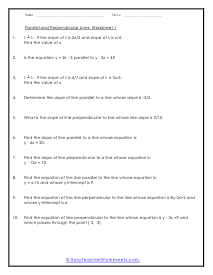 Slope of Parallel and Perpendicular Lines Worksheets