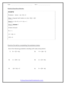 Equations With Radicals Worksheets