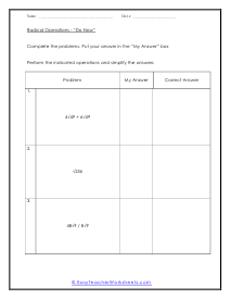 Radical Operations Do Now Worksheet