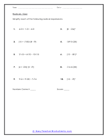 Operations with Radicals Quiz