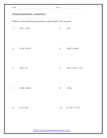 Radical Operations Worksheet 1