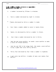 Writing Sentences as Expressions Independent Practice 1 Worksheet