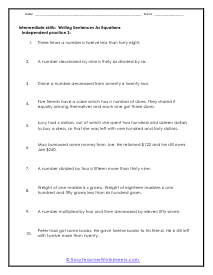 Intermediate Equation Writing Worksheet