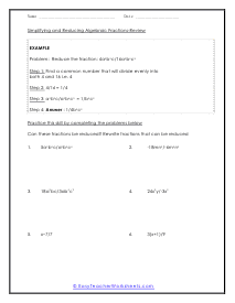 Simplifying Algebraic Fractions Worksheets