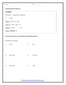 Simplifying Radicals Worksheets