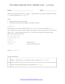 Slope Intercept Form Worksheets