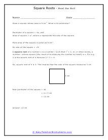 Squares and Square Root Worksheets