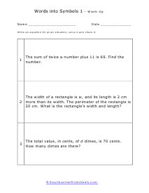 Warm Up Worksheet