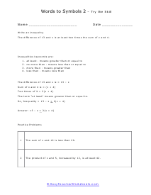 Statements to Symbols Worksheet