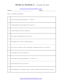 Sentences to Expressions Worksheet