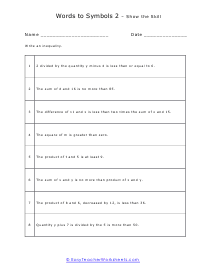 Symbols in Inequalities Worksheet