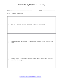 Symbols Warm Up Worksheet