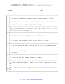 Variables on Both Sides Worksheet