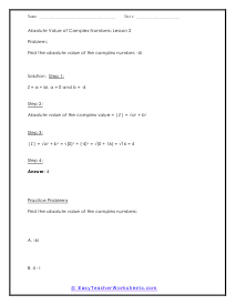 Absolute Value of Complex Numbers Worksheet