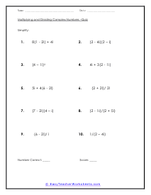 Multiplying and Dividing Complex Numbers Worksheets
