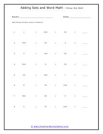 Place Value Sum Worksheet