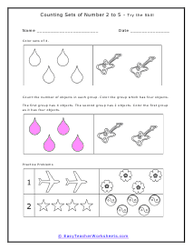 Sets of Numbers 2 to 5 Guided Practice