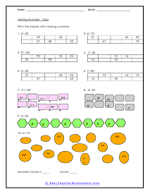 Missing Numbers Worksheet