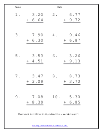 Hundredths Worksheet