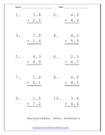 To the Tenths Worksheet