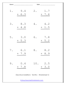 One Decimal Place Worksheet