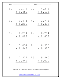 To the Thousandths Worksheet