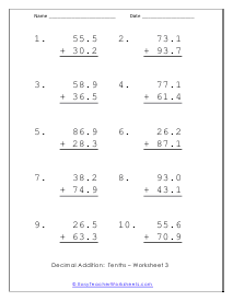 To the Tenths Worksheet