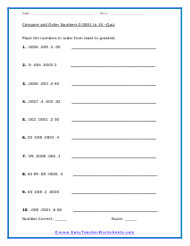 Ordering Whole Numbers Worksheet