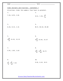 Least to Greatest Worksheet