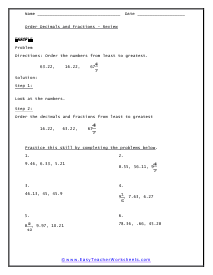 Comparing and Ordering Worksheet