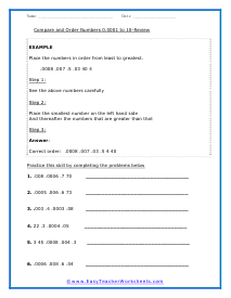 Smallest to Largest Worksheet