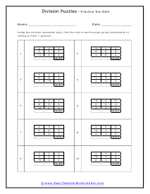 Division Puzzles Worksheets