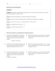 Finding the Equations of Circles Worksheets