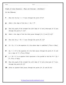 Slope and Intercept Worksheet