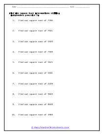 Square Root Worksheets