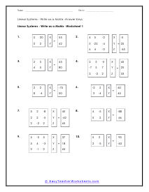 Matrices Worksheets