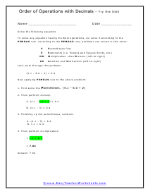 Order of Operations Worksheets